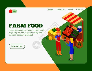 农场本地市场等距着陆页,可点击链接图像的人,食品产品文本矢量插图